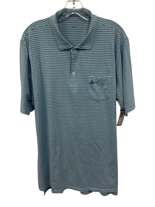 B Draddy Size XXL Blue & Multi Cotton Striped Polo Men's Short Sleeve Blue & Multi / XXL