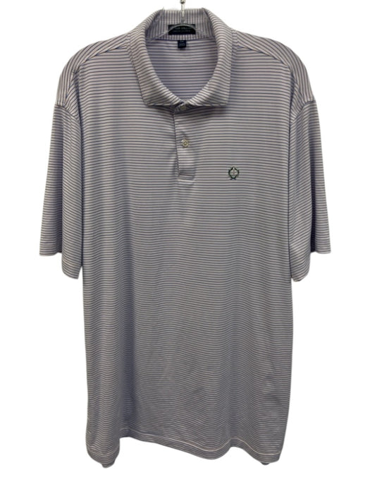 Peter Millar Size XXL White & Blue Polyester Striped Polo Men's Short Sleeve White & Blue / XXL