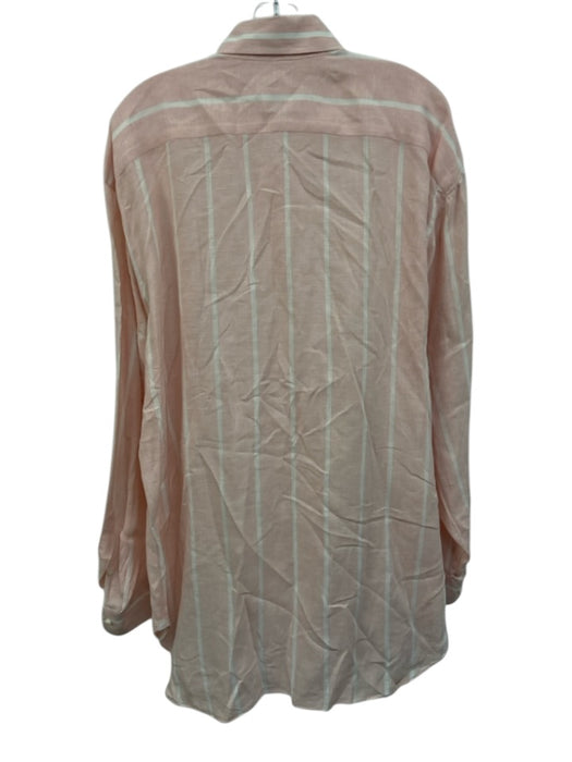 Borrelli Size 16.5 Pink & White Linen Striped Button Down Long Sleeve Shirt Pink & White / 16.5