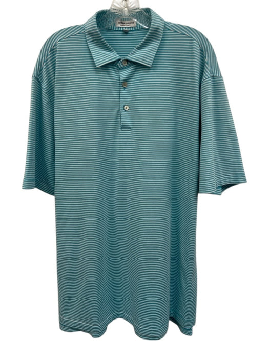Peter Millar Size XL Blue & White Polyester Striped Polo Men's Short Sleeve Blue & White / XL