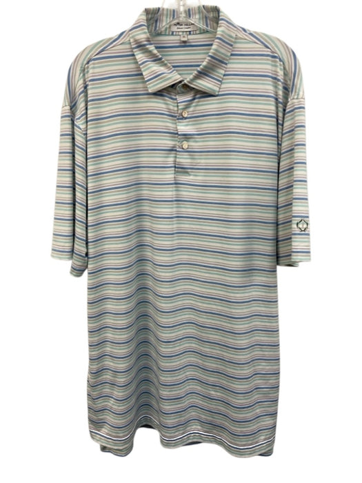 Peter Millar Size XL White & Multi Polyester Striped Polo Men's Short Sleeve White & Multi / XL