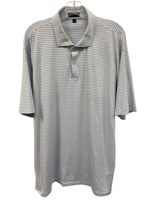 Peter Millar Size XXL White & Blue Polyester Striped Polo Men's Short Sleeve White & Blue / XXL