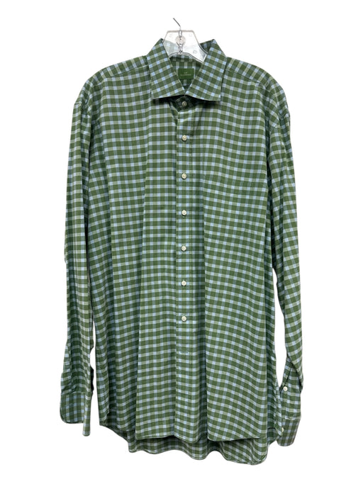 Sid Mashburn Size Est XL Green & Blue Cotton Plaid Button Up Long Sleeve Shirt Green & Blue / Est XL