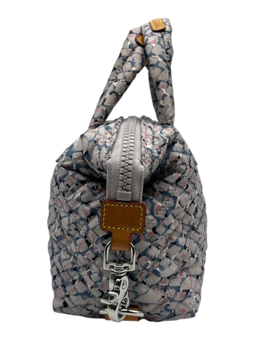 MZ Wallace Gray, Pink & Blue Nylon Quilted Double Handle Zip Close Bag Gray, Pink & Blue / XS