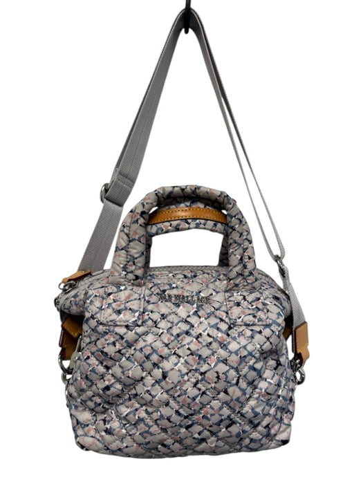 MZ Wallace Gray, Pink & Blue Nylon Quilted Double Handle Zip Close Bag Gray, Pink & Blue / XS