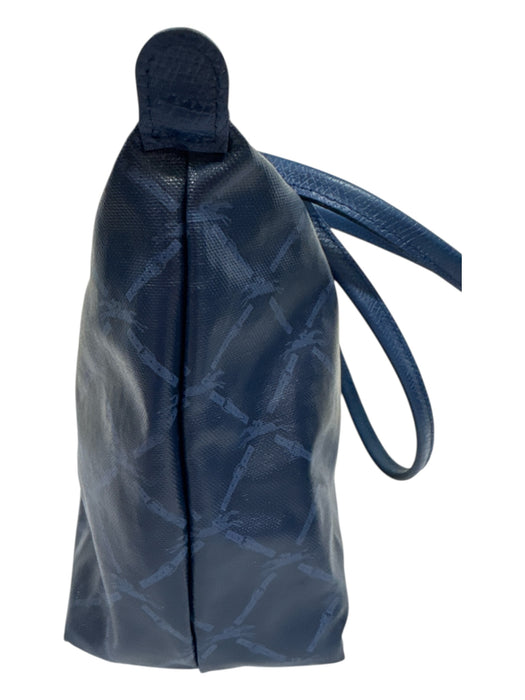 Longchamp Blue Coated Canvas Leather Accent Snap & Zip Tote Shoulder Bag Blue