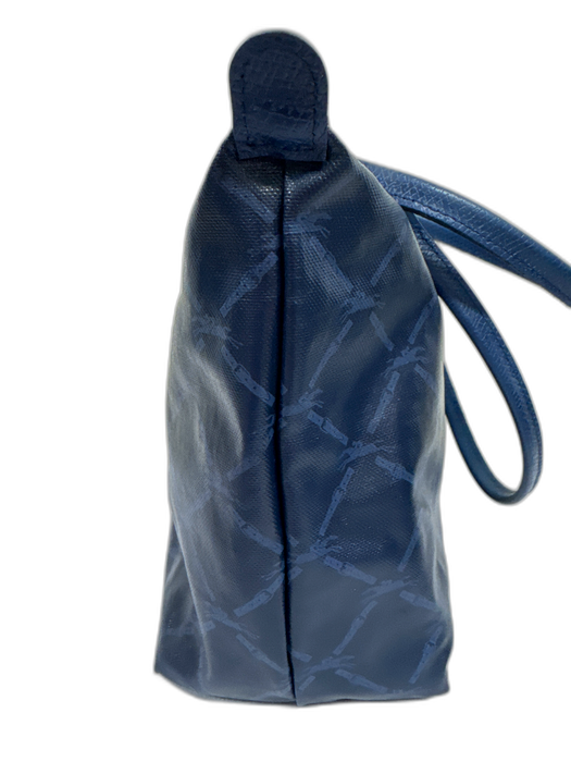 Longchamp Blue Coated Canvas Leather Accent Snap & Zip Tote Shoulder Bag Blue