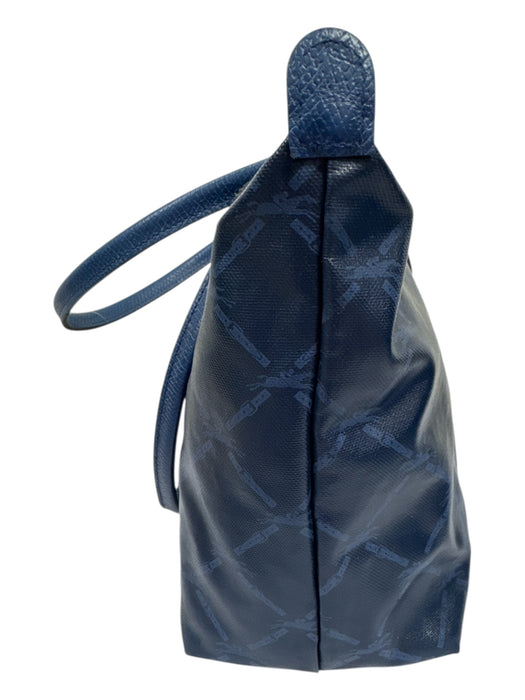 Longchamp Blue Coated Canvas Leather Accent Snap & Zip Tote Shoulder Bag Blue