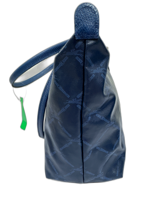 Longchamp Blue Coated Canvas Leather Accent Snap & Zip Tote Shoulder Bag Blue
