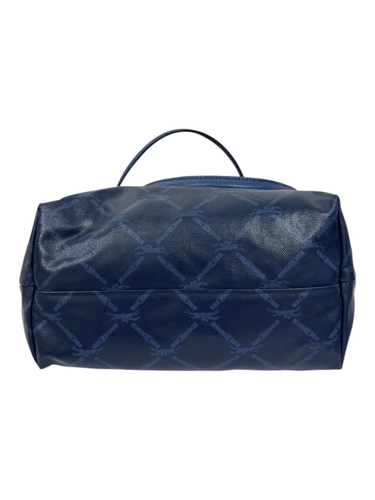 Longchamp Blue Coated Canvas Leather Accent Snap & Zip Tote Shoulder Bag Blue