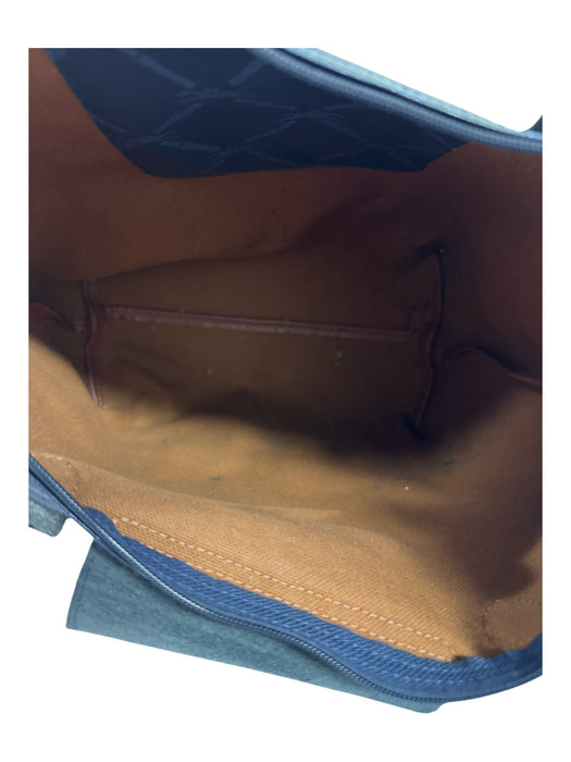 Longchamp Blue Coated Canvas Leather Accent Snap & Zip Tote Shoulder Bag Blue