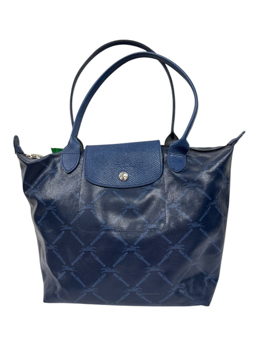 Longchamp Blue Coated Canvas Leather Accent Snap & Zip Tote Shoulder Bag Blue
