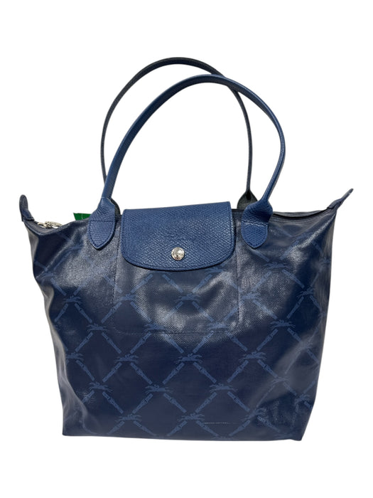 Longchamp Blue Coated Canvas Leather Accent Snap & Zip Tote Shoulder Bag Blue