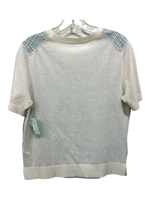 Tory Burch Size M Slate Teal & Cream Silk & Cotton Blend Fabric Block Top Slate Teal & Cream / M