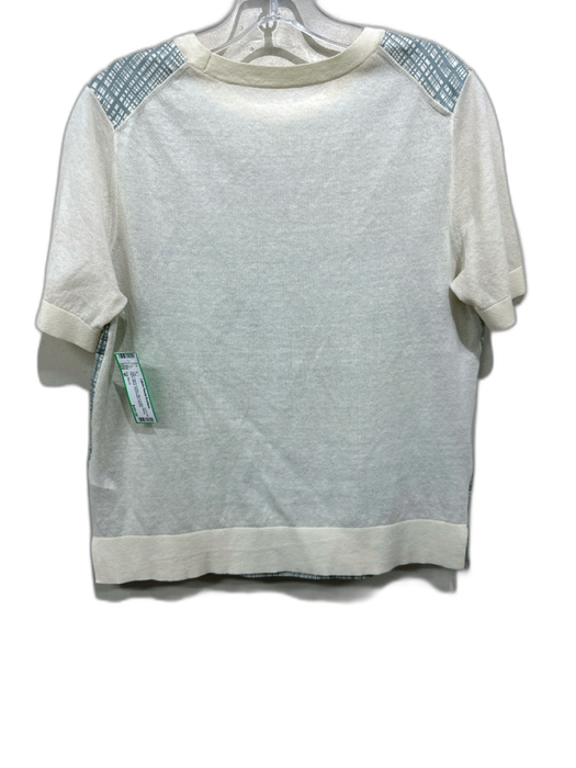 Tory Burch Size M Slate Teal & Cream Silk & Cotton Blend Fabric Block Top Slate Teal & Cream / M