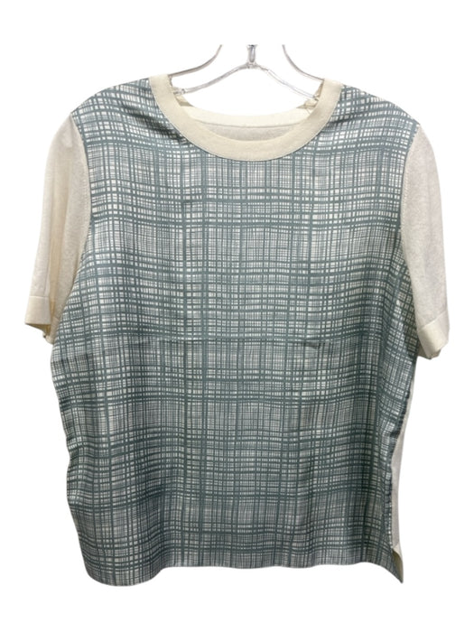 Tory Burch Size M Slate Teal & Cream Silk & Cotton Blend Fabric Block Top Slate Teal & Cream / M