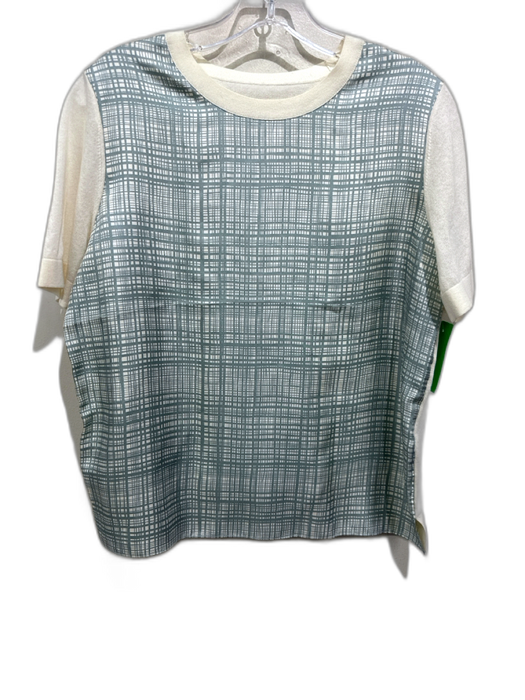 Tory Burch Size M Slate Teal & Cream Silk & Cotton Blend Fabric Block Top Slate Teal & Cream / M