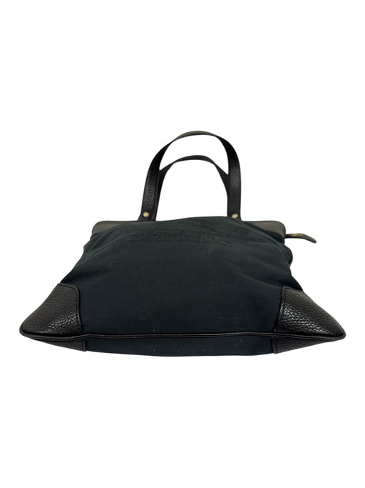 Burberry Black Canvas Leather trim Logo Zipper Closure Hand Bag Black
