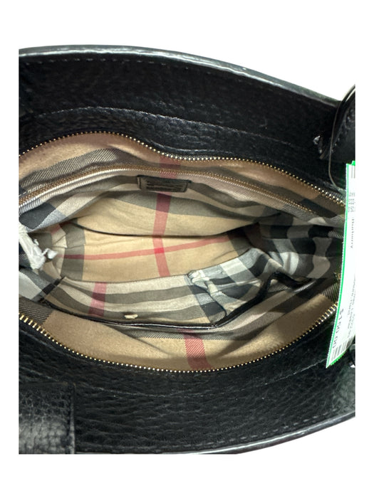 Burberry Black Canvas Leather trim Logo Zipper Closure Hand Bag Black