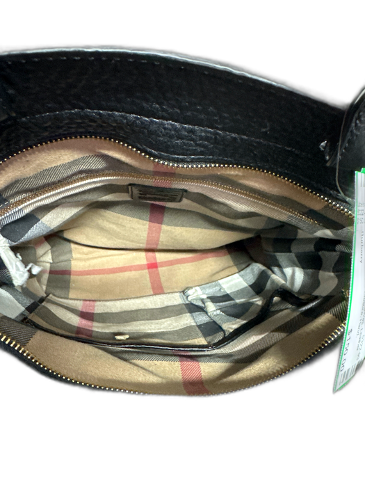 Burberry Black Canvas Leather trim Logo Zipper Closure Hand Bag Black