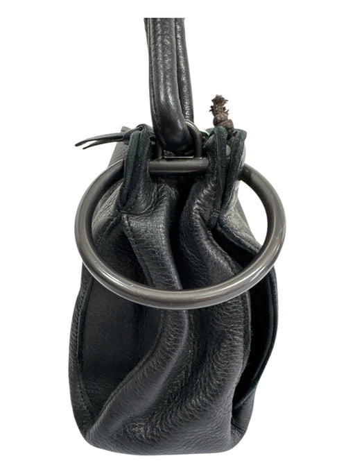 Bottega Veneta Black Leather Wrapped Handle Side Rings Zipper Closure Bag Black