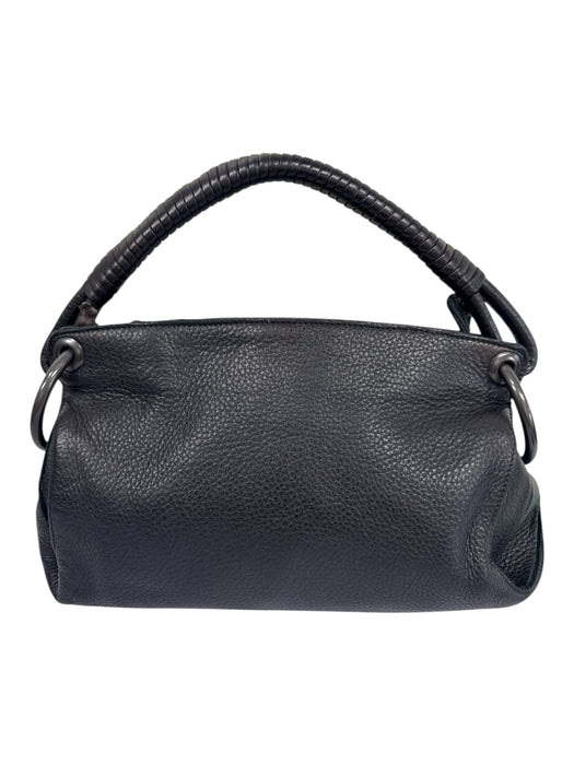 Bottega Veneta Black Leather Wrapped Handle Side Rings Zipper Closure Bag Black