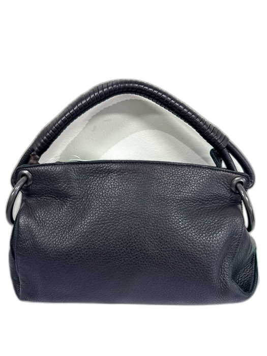 Bottega Veneta Black Leather Wrapped Handle Side Rings Zipper Closure Bag Black