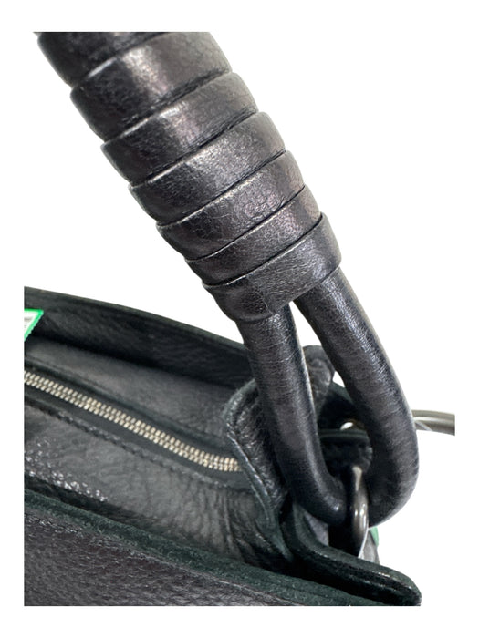 Bottega Veneta Black Leather Wrapped Handle Side Rings Zipper Closure Bag Black