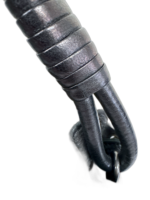 Bottega Veneta Black Leather Wrapped Handle Side Rings Zipper Closure Bag Black