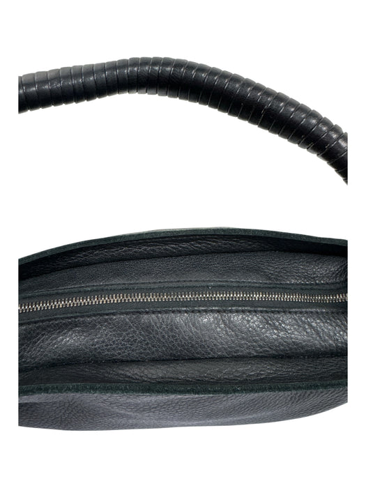 Bottega Veneta Black Leather Wrapped Handle Side Rings Zipper Closure Bag Black