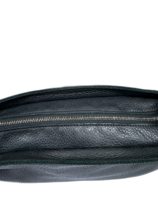 Bottega Veneta Black Leather Wrapped Handle Side Rings Zipper Closure Bag Black