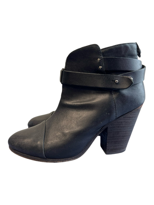 Rag & Bone Shoe Size 38 Black Leather Almond Toe Above Ankle Cuban Heel Booties Black / 38