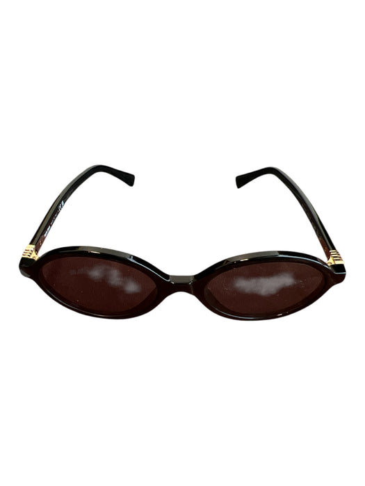 Miu Miu Black Acetate Gold Metal Vertical Logo oval Sunglasses Black