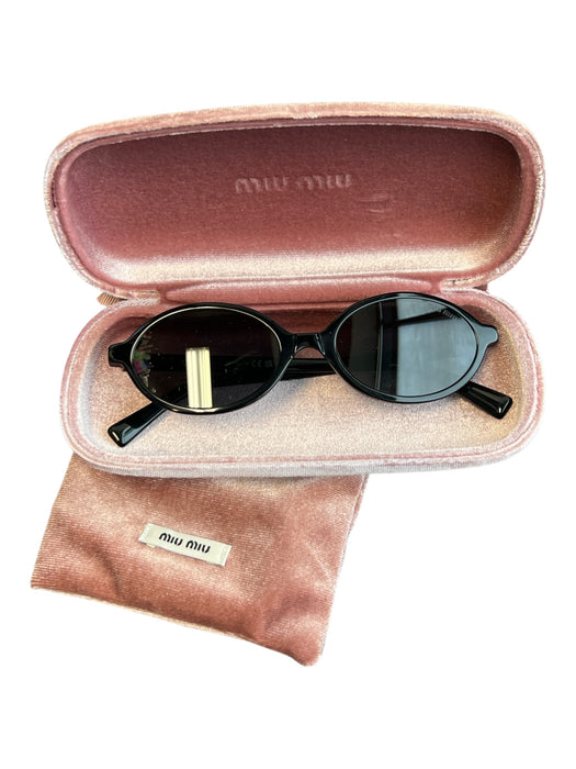 Miu Miu Black Acetate Gold Metal Vertical Logo oval Sunglasses Black