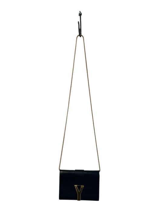 Yves Saint Laurent Black & Gold Calfskin Chain Shoulder & Crossbody Straps Bag Black & Gold / Mini Pouchette