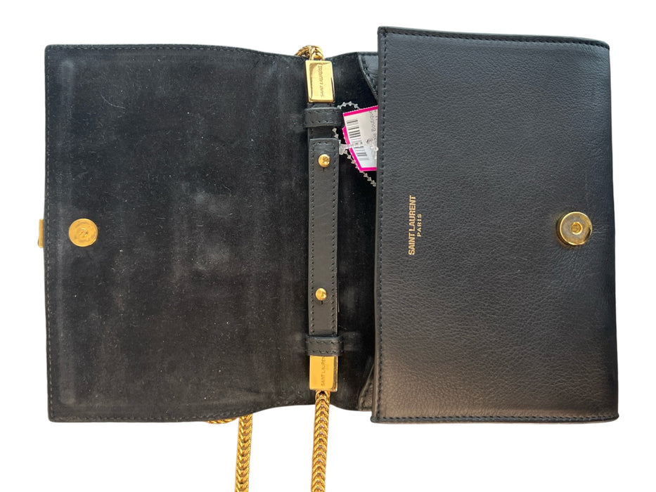 Yves Saint Laurent Black & Gold Calfskin Chain Shoulder & Crossbody Straps Bag Black & Gold / Mini Pouchette