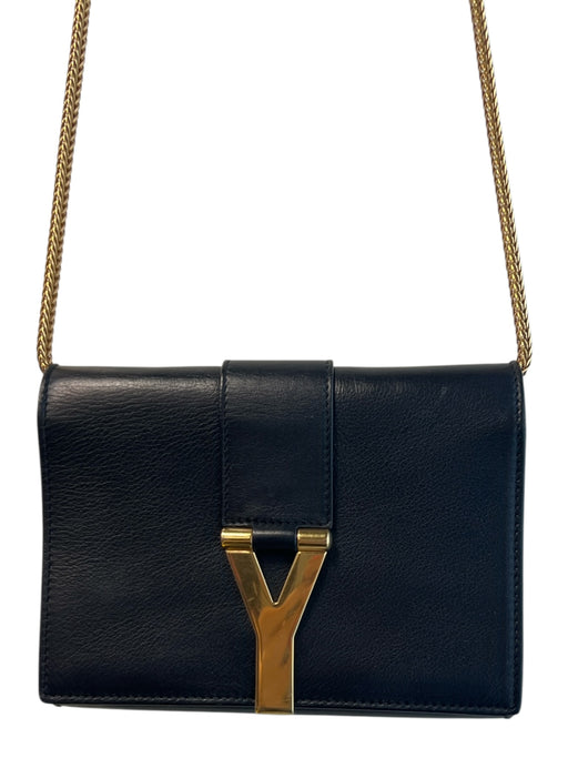 Yves Saint Laurent Black & Gold Calfskin Chain Shoulder & Crossbody Straps Bag Black & Gold / Mini Pouchette