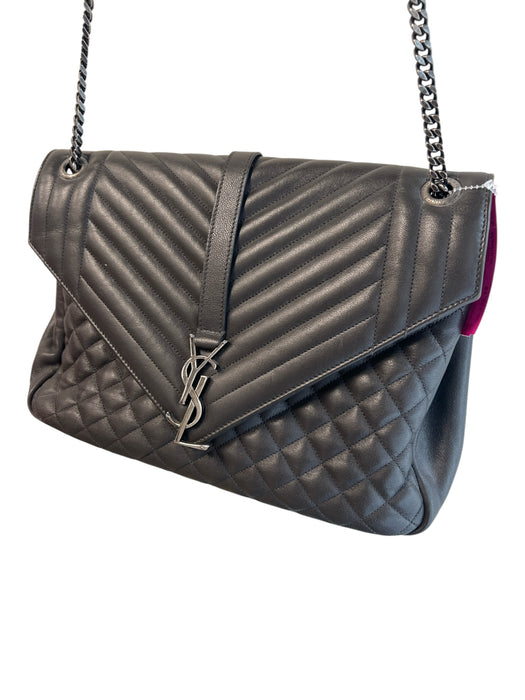 Saint Laurent Gunmetal Leather Silvertone hardware Logo chain link strap Bag Gunmetal / Medium