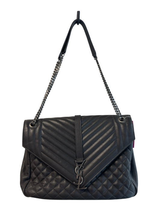 Saint Laurent Gunmetal Leather Silvertone hardware Logo chain link strap Bag Gunmetal / Medium