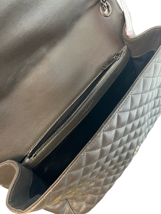 Saint Laurent Gunmetal Leather Silvertone hardware Logo chain link strap Bag Gunmetal / Medium