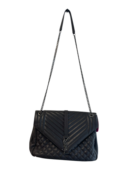 Saint Laurent Gunmetal Leather Silvertone hardware Logo chain link strap Bag Gunmetal / Medium