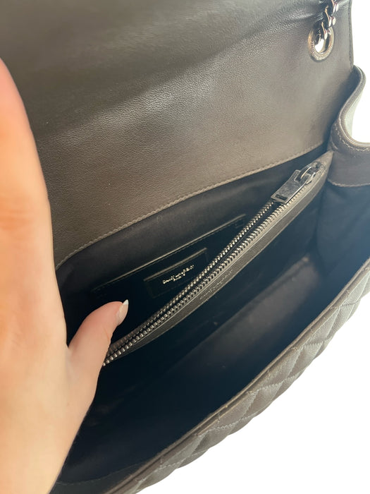 Saint Laurent Gunmetal Leather Silvertone hardware Logo chain link strap Bag Gunmetal / Medium