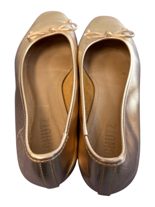 Schutz Shoe Size 7.5 Gold Leather Metallic Square Toe Ballerina Bow Detail Shoes Gold / 7.5