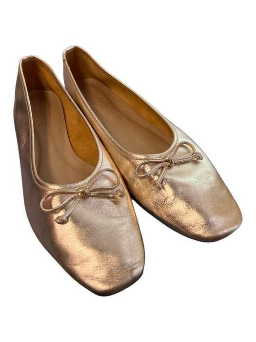Schutz Shoe Size 7.5 Gold Leather Metallic Square Toe Ballerina Bow Detail Shoes Gold / 7.5