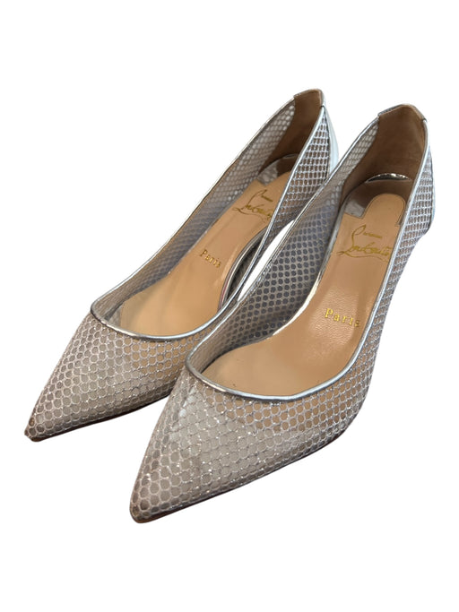 Christian Louboutin Shoe Size 38.5 Silver Leather & Mesh Pointed Toe Pump Shoes Silver / 38.5