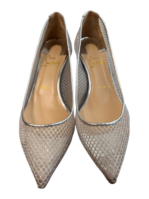Christian Louboutin Shoe Size 38.5 Silver Leather & Mesh Pointed Toe Pump Shoes Silver / 38.5