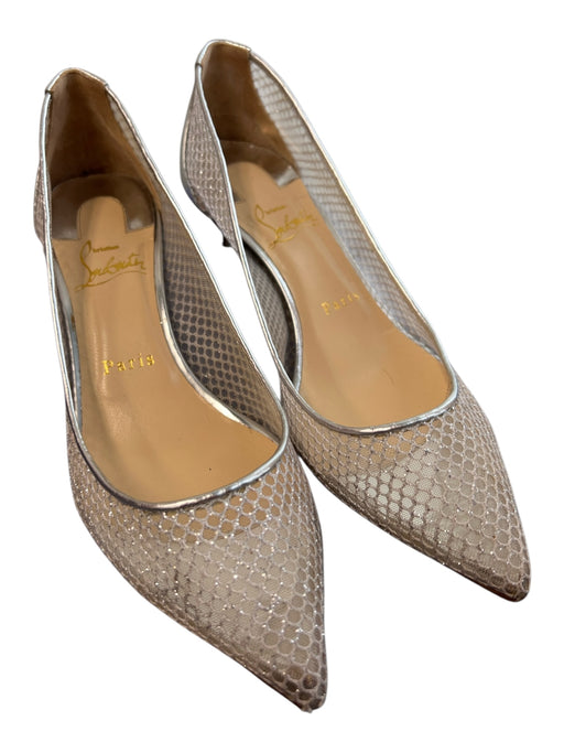 Christian Louboutin Shoe Size 38.5 Silver Leather & Mesh Pointed Toe Pump Shoes Silver / 38.5