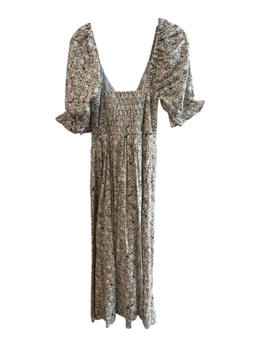 Hill House Size Small White, Tan & Green Cotton Floral Off Shoulder Dress White, Tan & Green / Small
