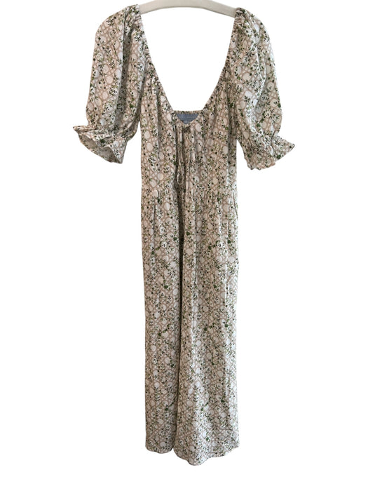 Hill House Size Small White, Tan & Green Cotton Floral Off Shoulder Dress White, Tan & Green / Small