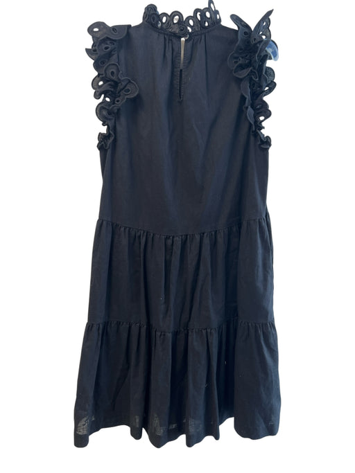 Sea New York Size Small Black Linen & Cotton High Neck Ruffle Sleeveless Dress Black / Small